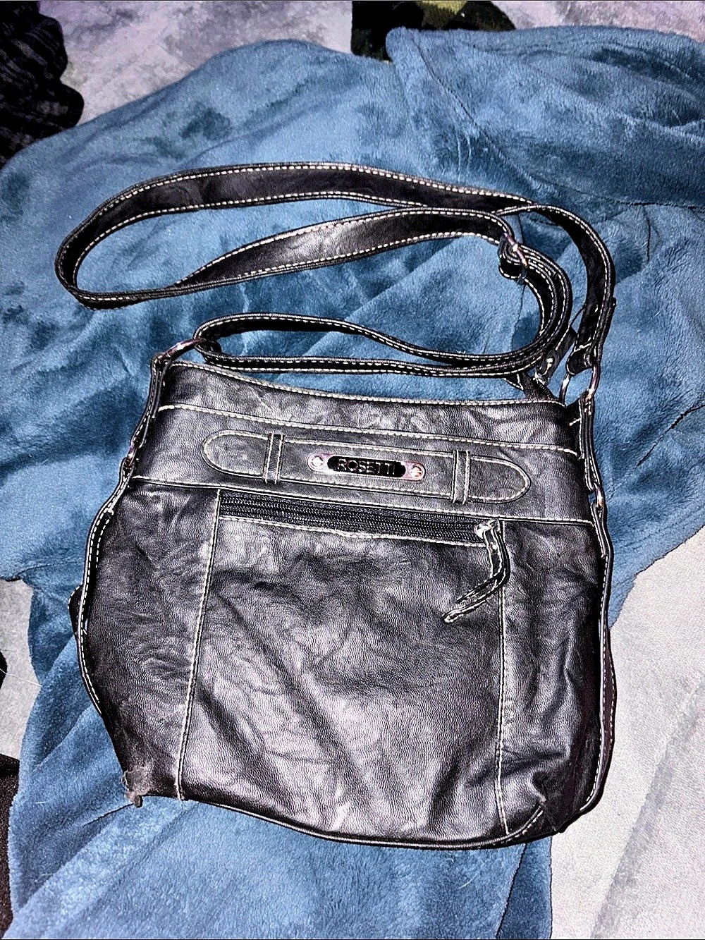 Black faux leather Rosetti Crossbody Bag in Black